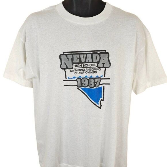 Vintage Swimming Diving T Shirt Mens Size XL 80s Nevada High School Championship - Picture 1 of 6